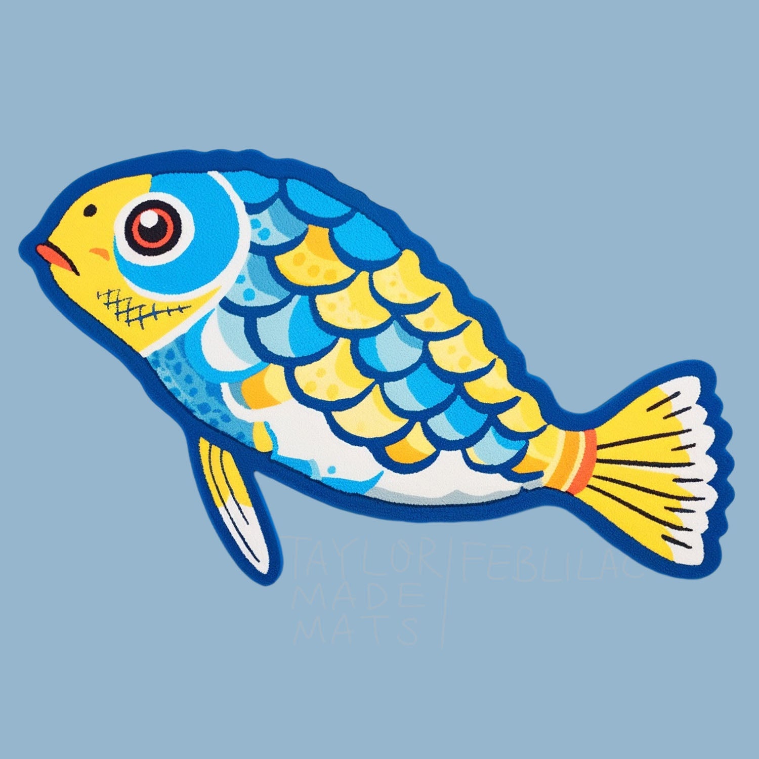  Blue and Yellow Carp Tufted Bath Mat