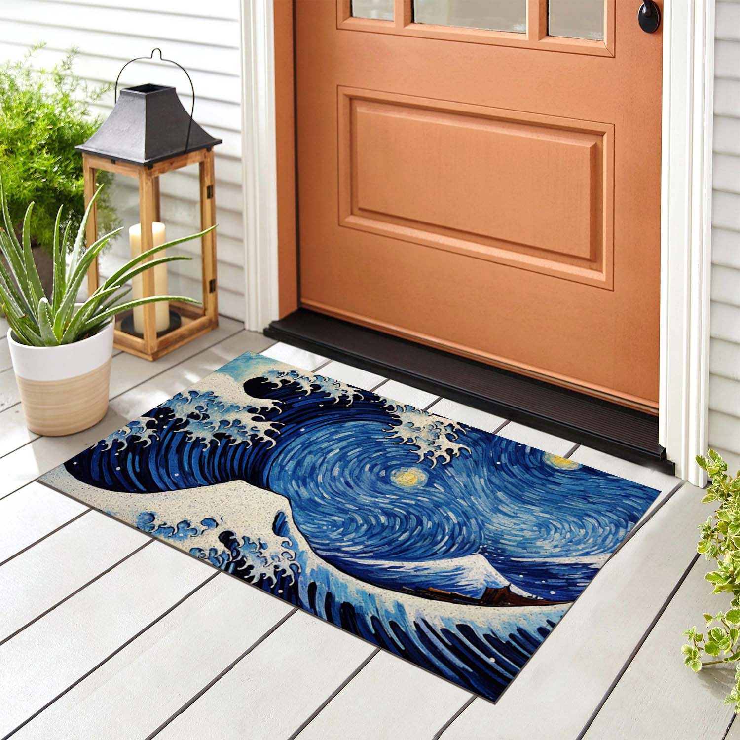 Ukiyoe Waves and Starry Sky PVC Coil Door Mat